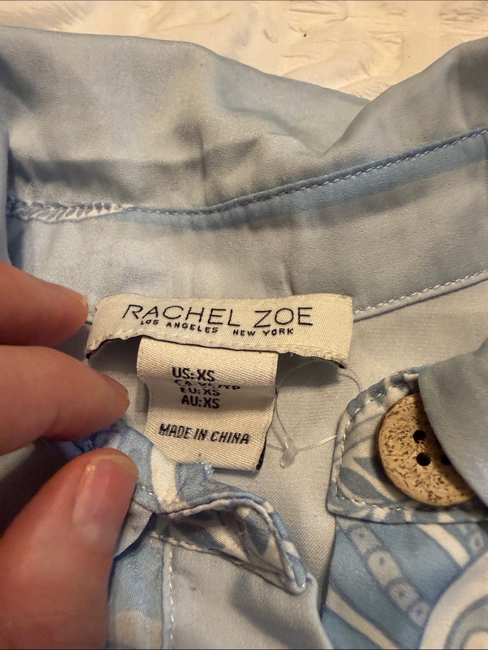 Rachel Zoe Light Blue & White Printed Button-Up Shirt - Picture 2 of 4